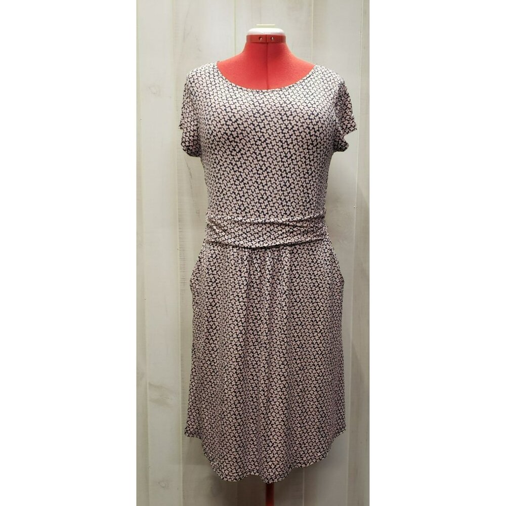 Boden Amelie Jersey Dress, Pockets,  12P, Pink & Blue Floral S/S A-Line UK 16P